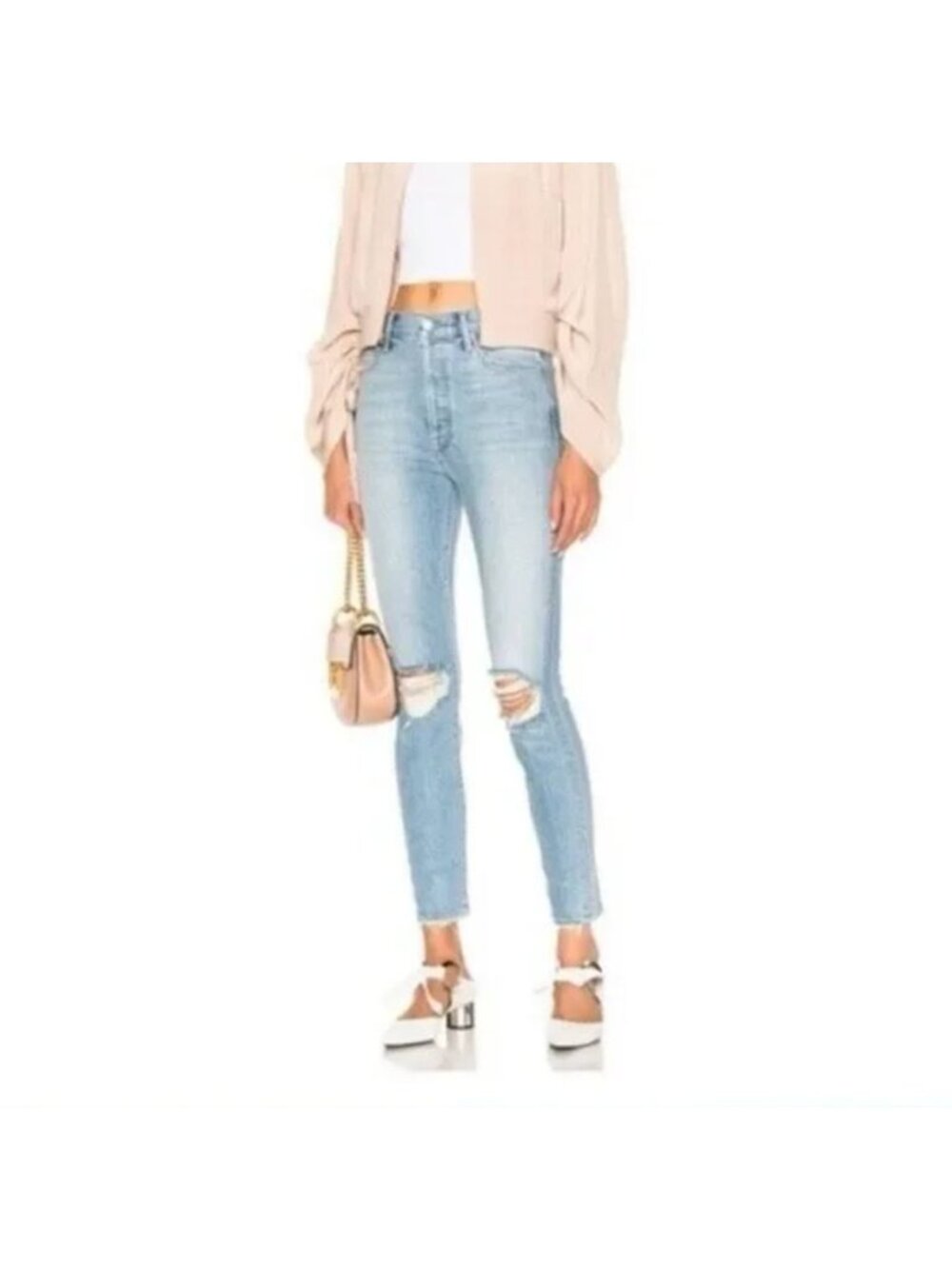 Mother Miranda Easy Does It Thanks For Everything Lt Wash Distressed Skinny 25